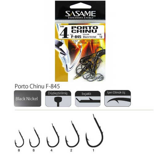 Sasame F-845 Porto Chinu Black Crome İğne Yemli Olta İğneleri Sasame
