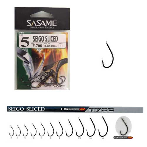 Sasame F-706 Seigo Sliced Black Nickel İğne Yemli Olta İğneleri Sasame